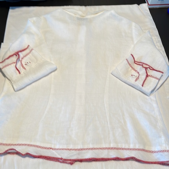 Pretty WILLOW 100% Linen Blouse with red trim Sz L - Picture 5 of 8